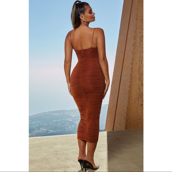 Oh Polly Sweetheart Neckline Brown/Rust Midi Dress - Picture 2 of 7